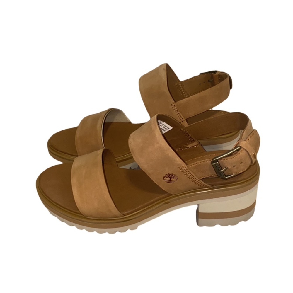 New Timberland Woman’s Tan Chunky Heel Sandals Size 9.5